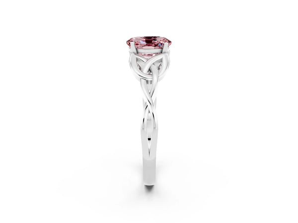 Platinum Oval Cut Morganite Solitaire Celtic Knot Ring with Four-Prong Setting
