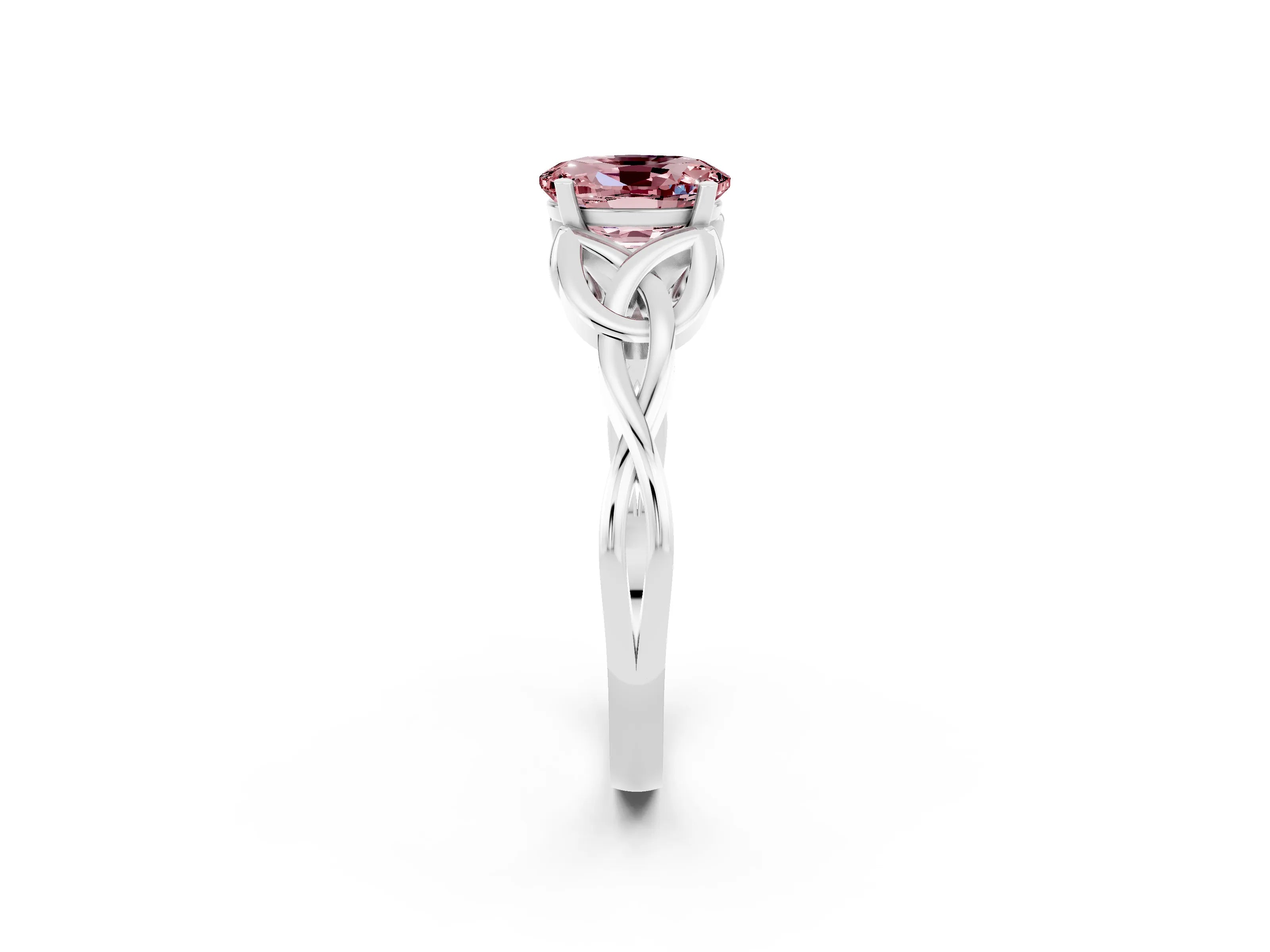 White gold Oval Cut Morganite Solitaire Celtic Knot Ring with Four-Prong Setting_14