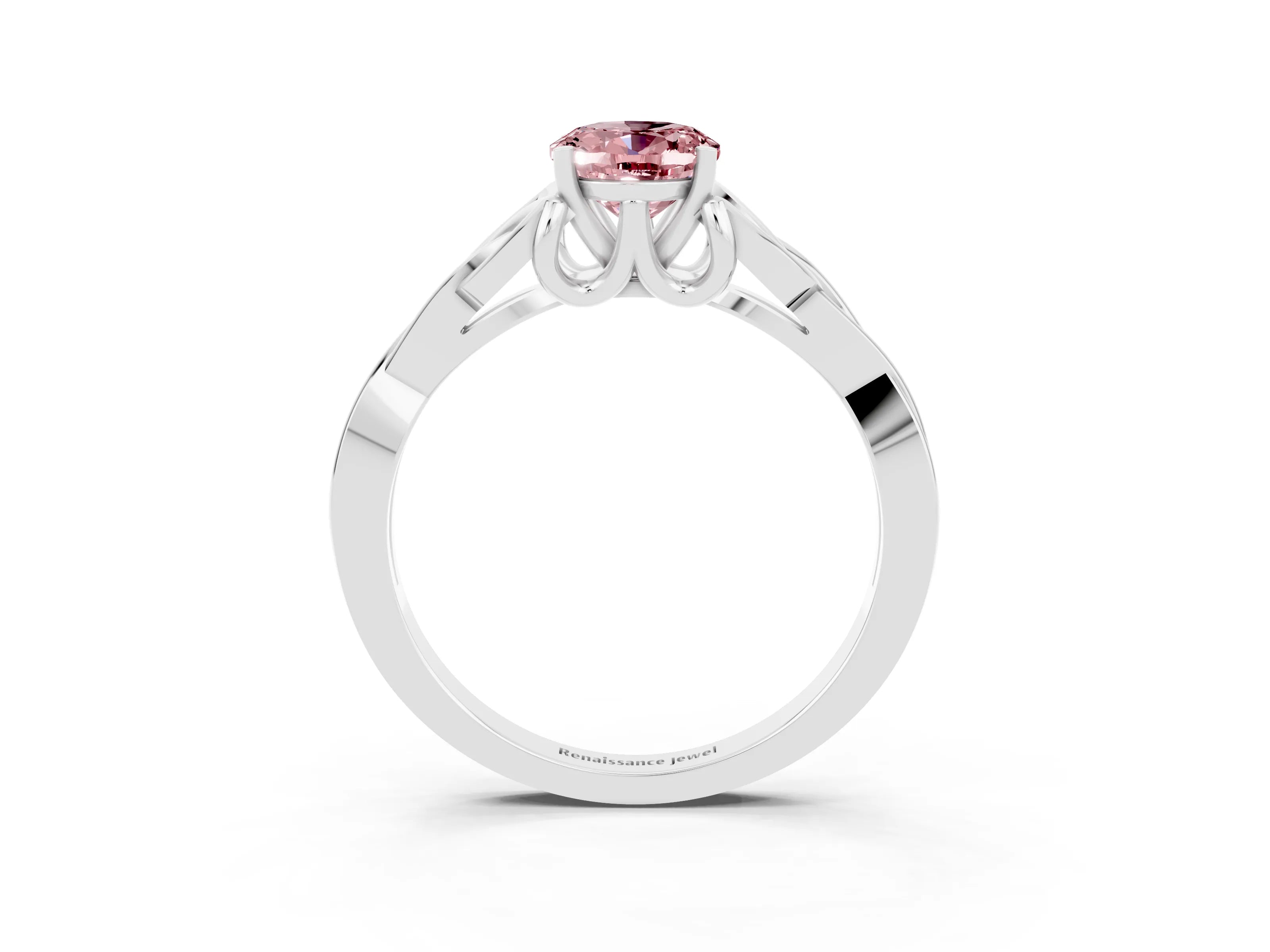White gold Oval Cut Morganite Solitaire Celtic Knot Ring with Four-Prong Setting_15
