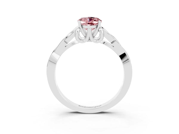 White gold Oval Cut Morganite Solitaire Celtic Knot Ring with Four-Prong Setting