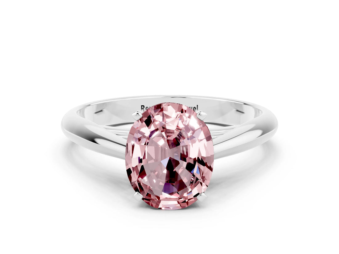 White gold Oval Cut Morganite Solitaire Engagement Ring with Cathedral Setting and Four-Prong Mount_24