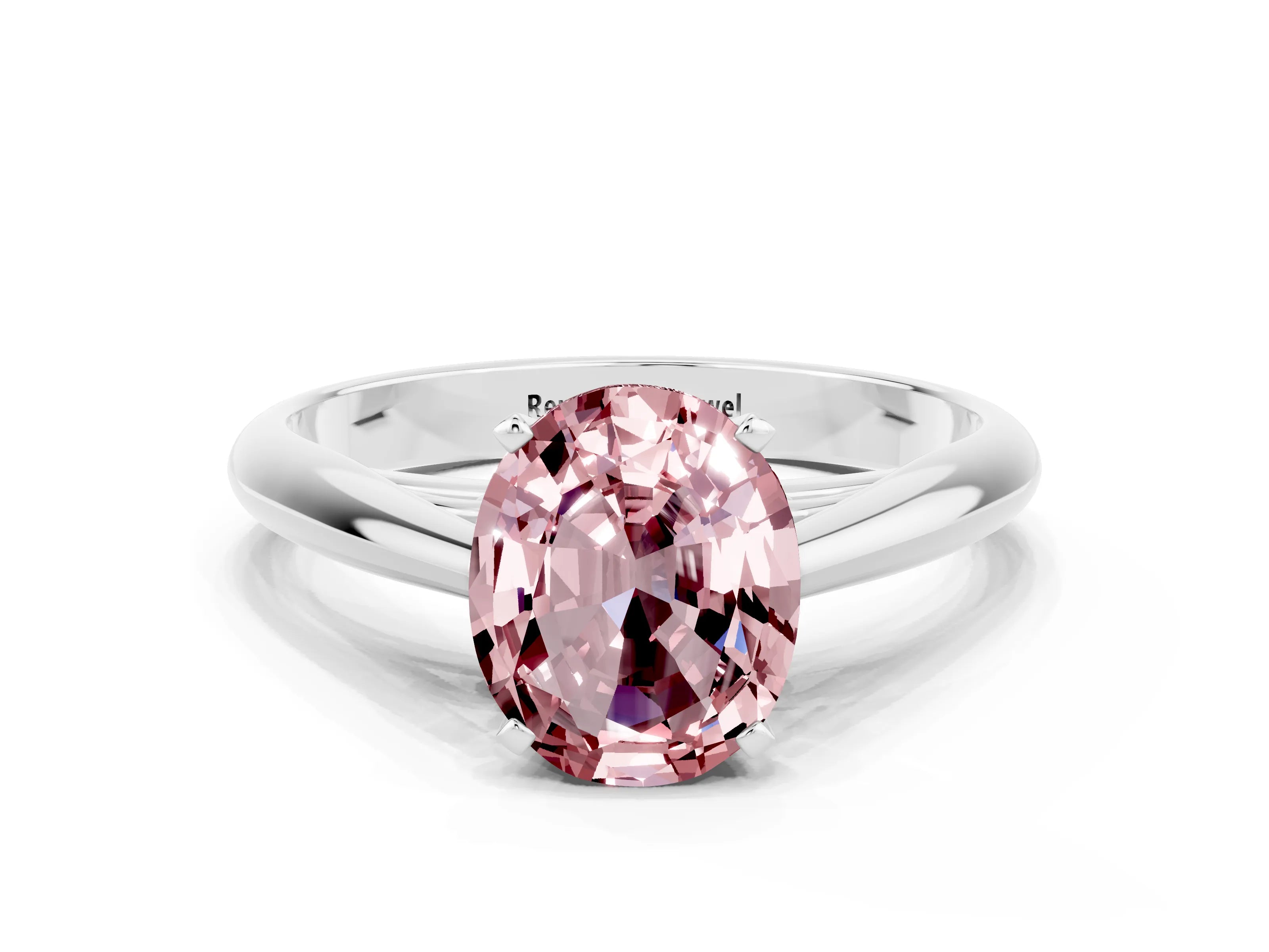 White gold Oval Cut Morganite Solitaire Engagement Ring with Cathedral Setting and Four-Prong Mount_48