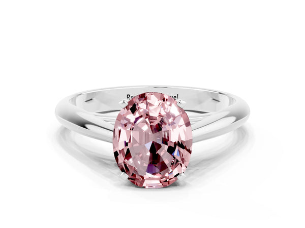 White gold Oval Cut Morganite Solitaire Engagement Ring with Cathedral Setting and Four-Prong Mount