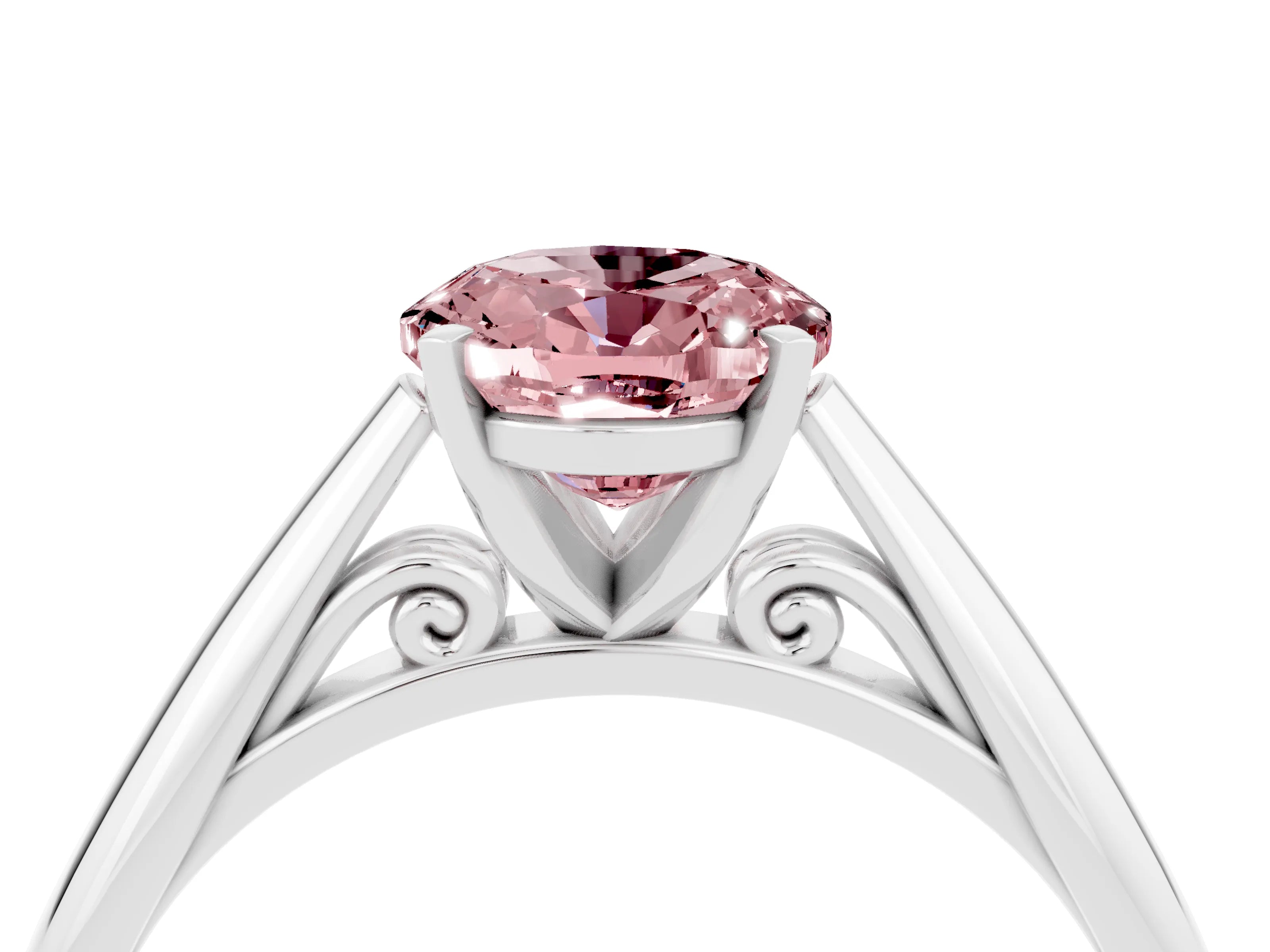 White gold Oval Cut Morganite Solitaire Engagement Ring with Cathedral Setting and Four-Prong Mount_58