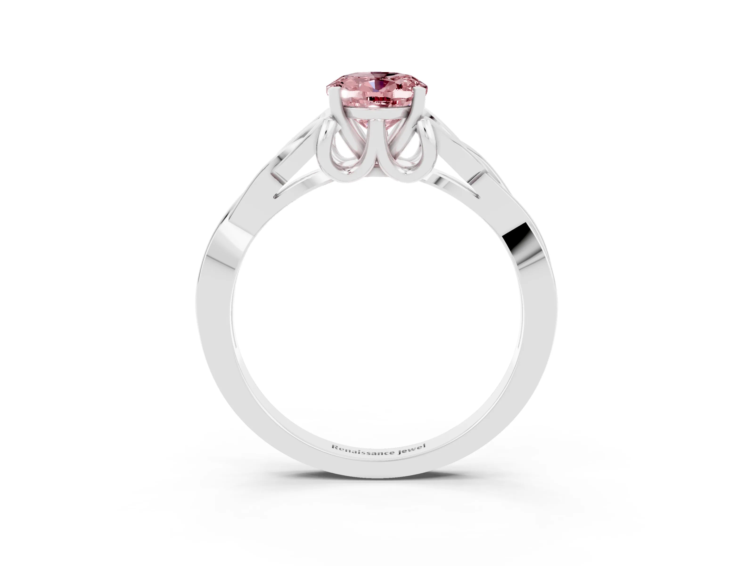 White gold Oval Cut Morganite Solitaire Engagement Ring with Celtic Knot Band and Four-Prong Setting_3