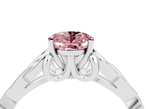 White gold Oval Cut Morganite Solitaire Engagement Ring with Celtic Knot Band and Four-Prong Setting_4