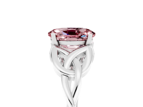White gold Oval Cut Morganite Solitaire Engagement Ring with Celtic Knot Band and Four-Prong Setting_5