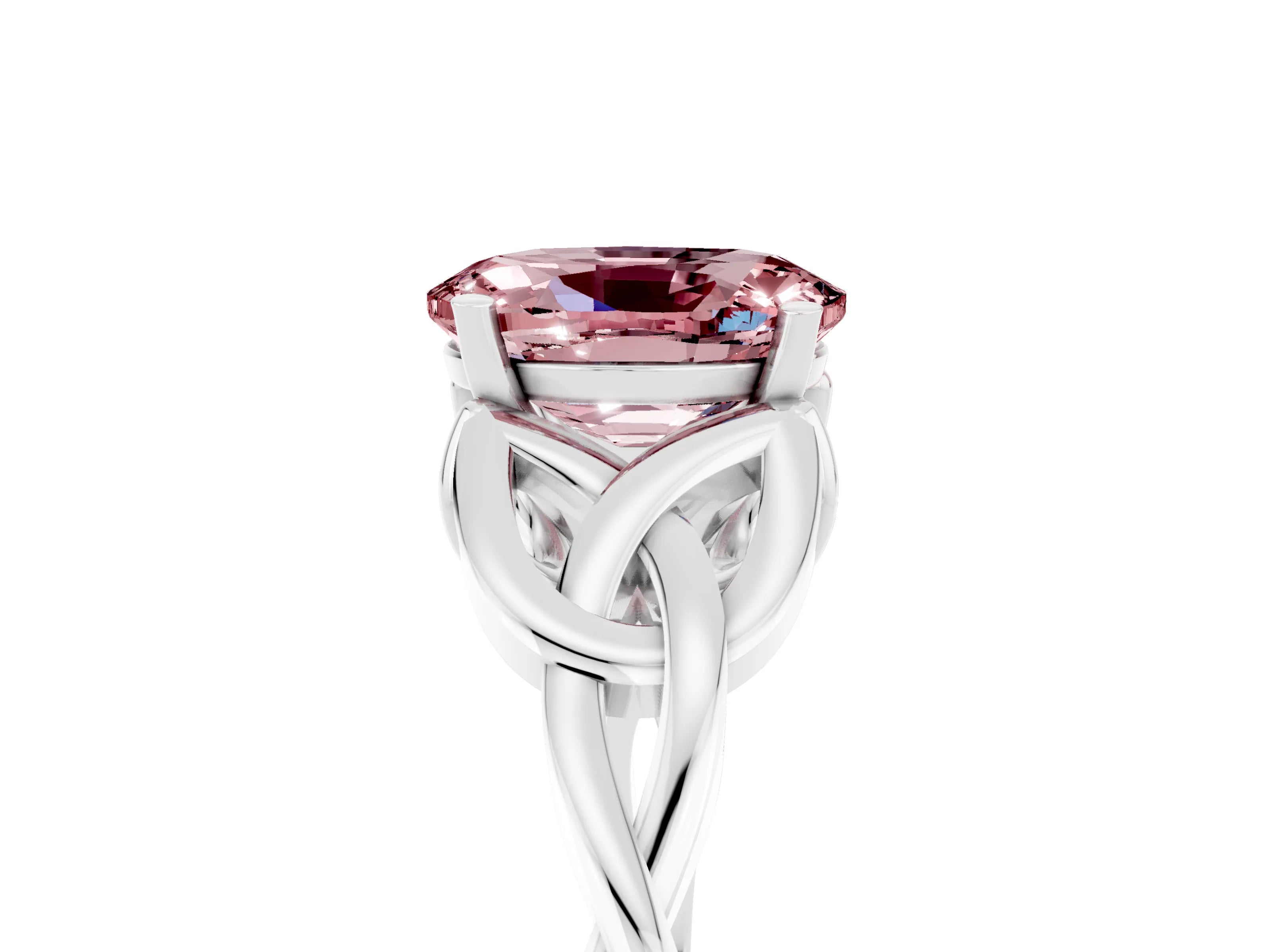 White gold Oval Cut Morganite Solitaire Engagement Ring with Celtic Knot Band and Four-Prong Setting_5