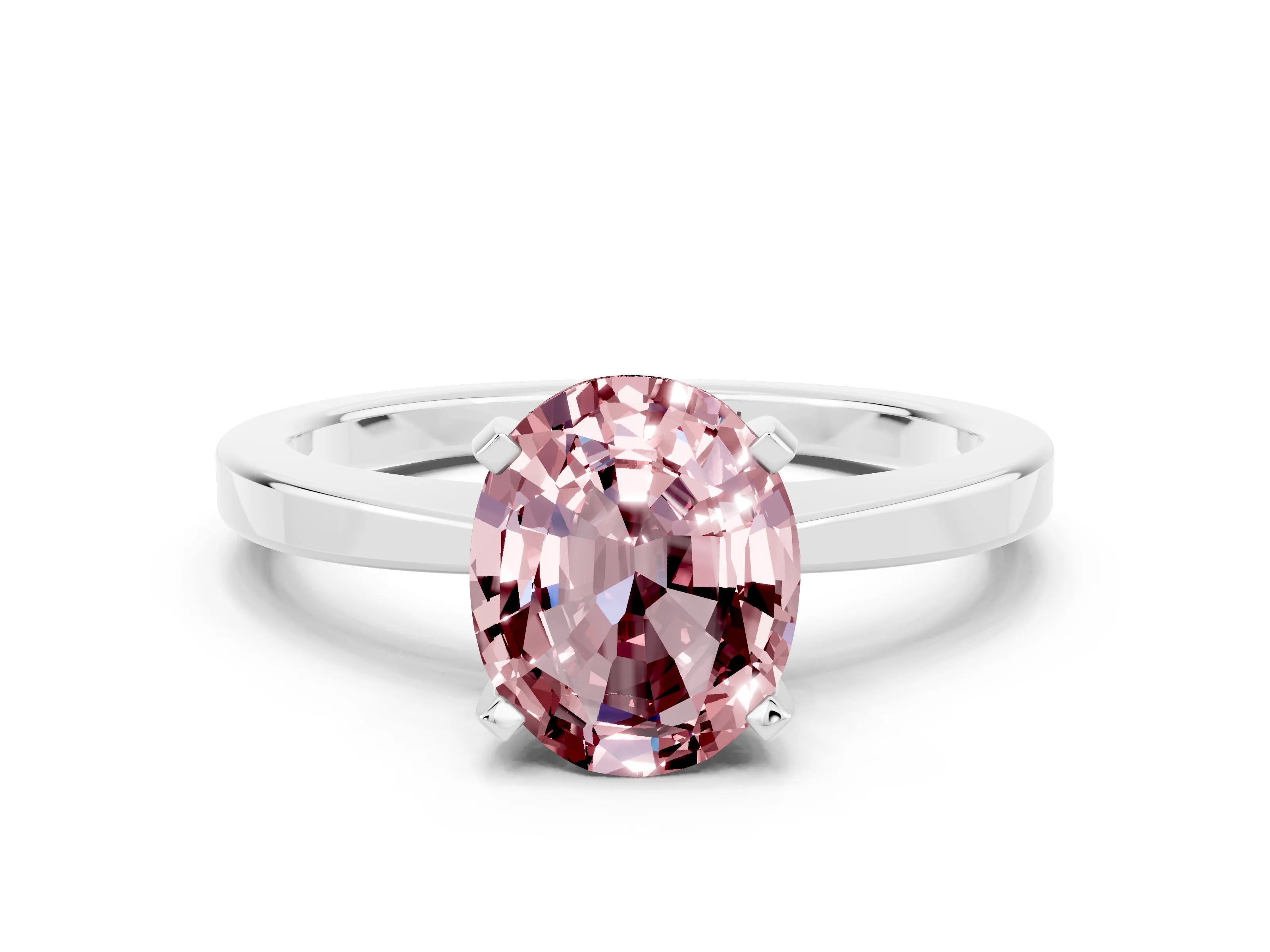 White gold Oval Cut Morganite Solitaire Engagement Ring with Classic Band and Four-Prong Setting_24
