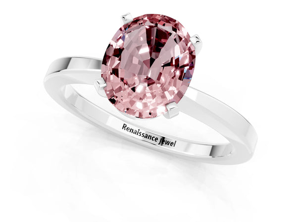 White gold Oval Cut Morganite Solitaire Engagement Ring with Classic Band and Four-Prong Setting