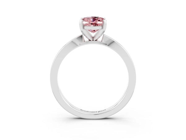 Platinum Oval Cut Morganite Solitaire Engagement Ring with Classic Band and Four-Prong Setting