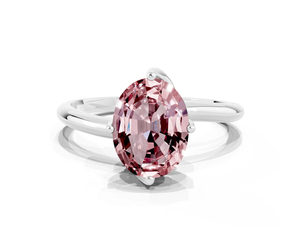 White gold Oval Cut Morganite Solitaire Engagement Ring with Four-Prong Setting and Classic Band