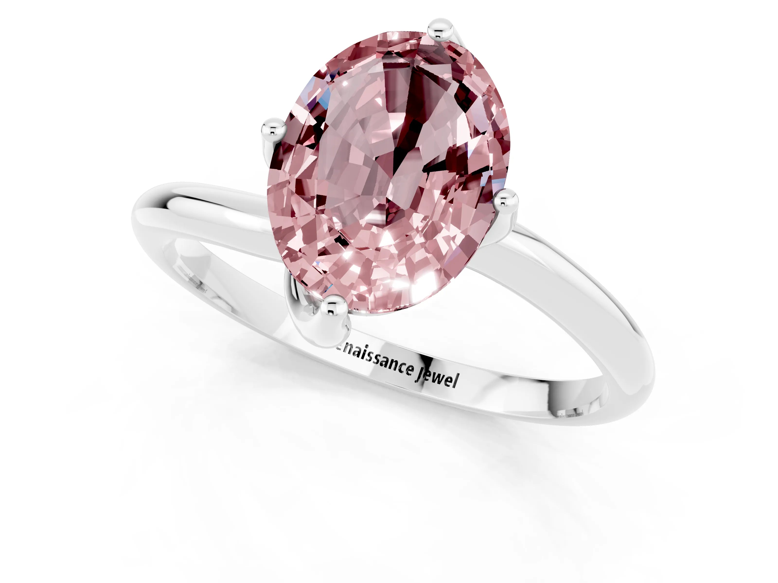 White gold Oval Cut Morganite Solitaire Engagement Ring with Four-Prong Setting and Classic Band_13