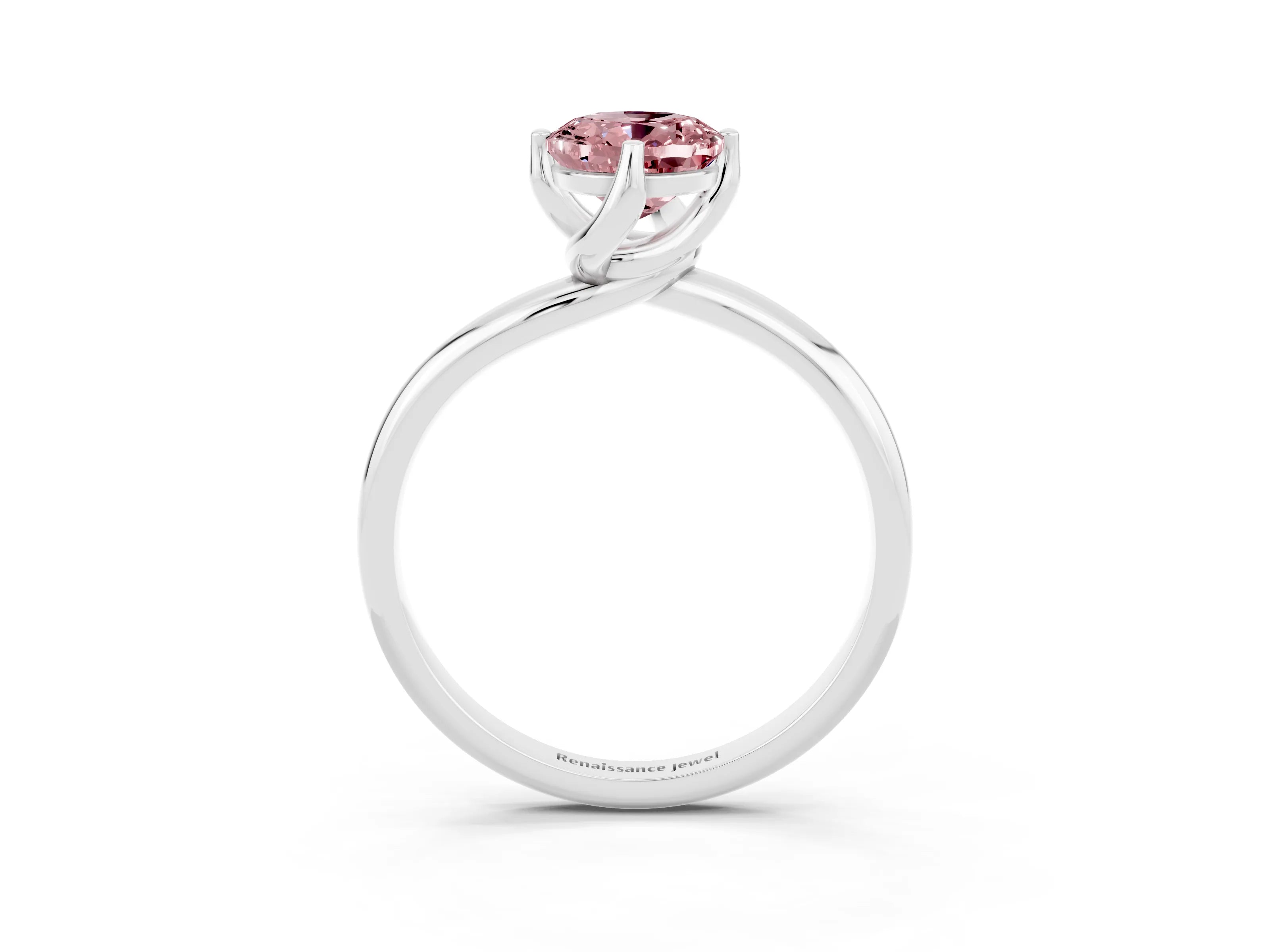 White gold Oval Cut Morganite Solitaire Engagement Ring with Four-Prong Setting and Classic Band_15