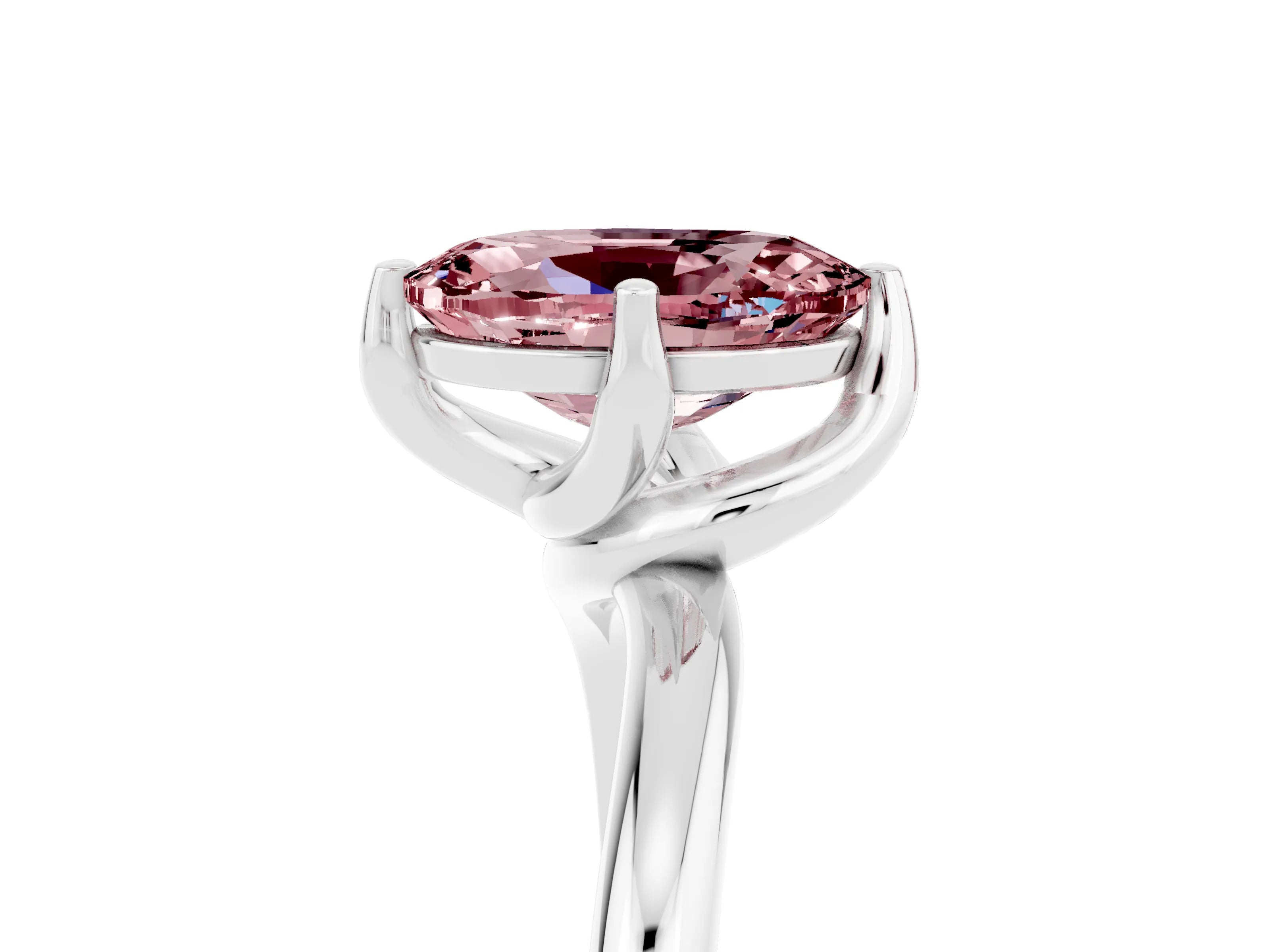 White gold Oval Cut Morganite Solitaire Engagement Ring with Four-Prong Setting and Classic Band_17