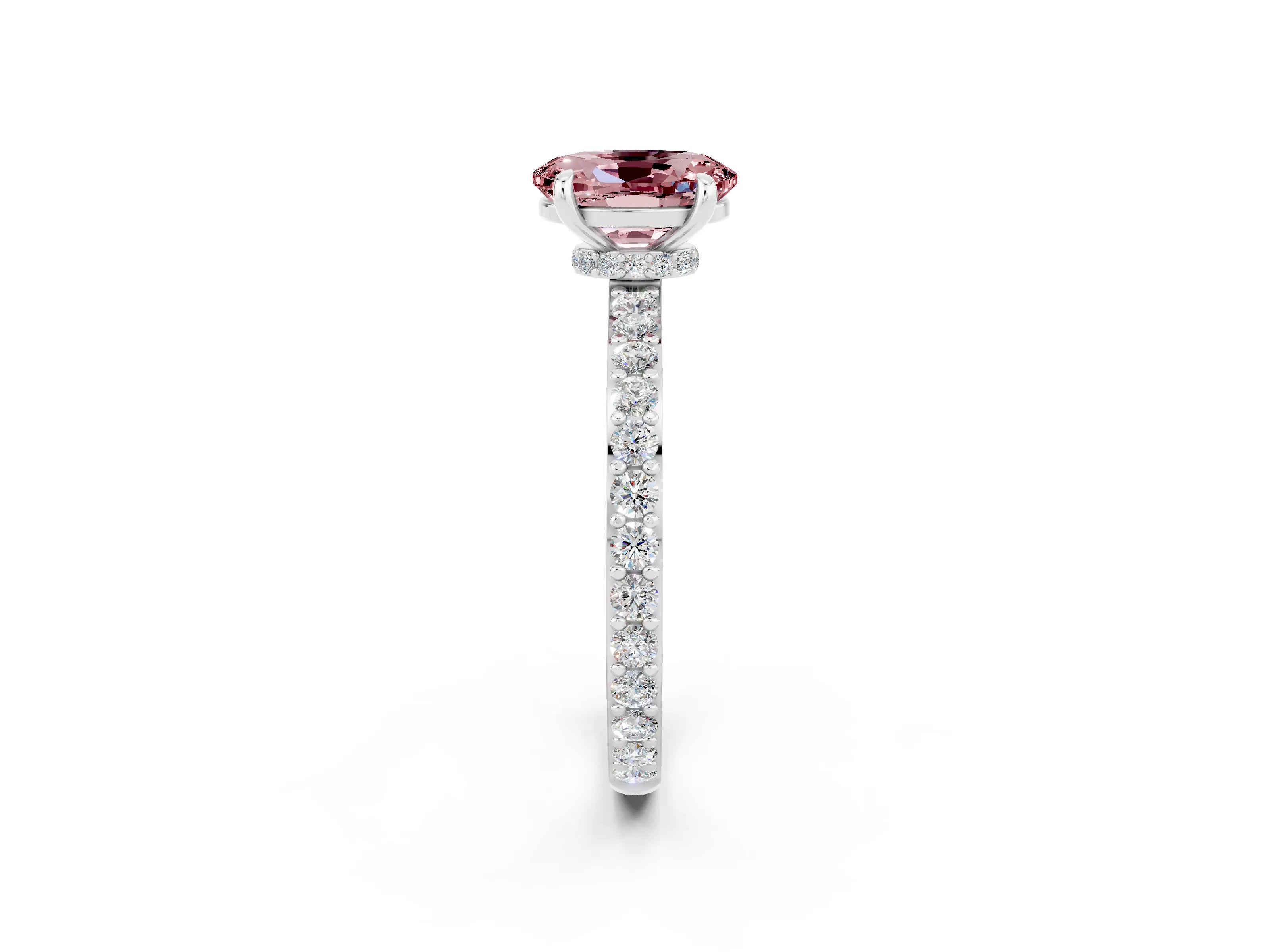 White gold Oval Cut Morganite Solitaire Engagement Ring with Pavé Band and Four-Prong Setting_2