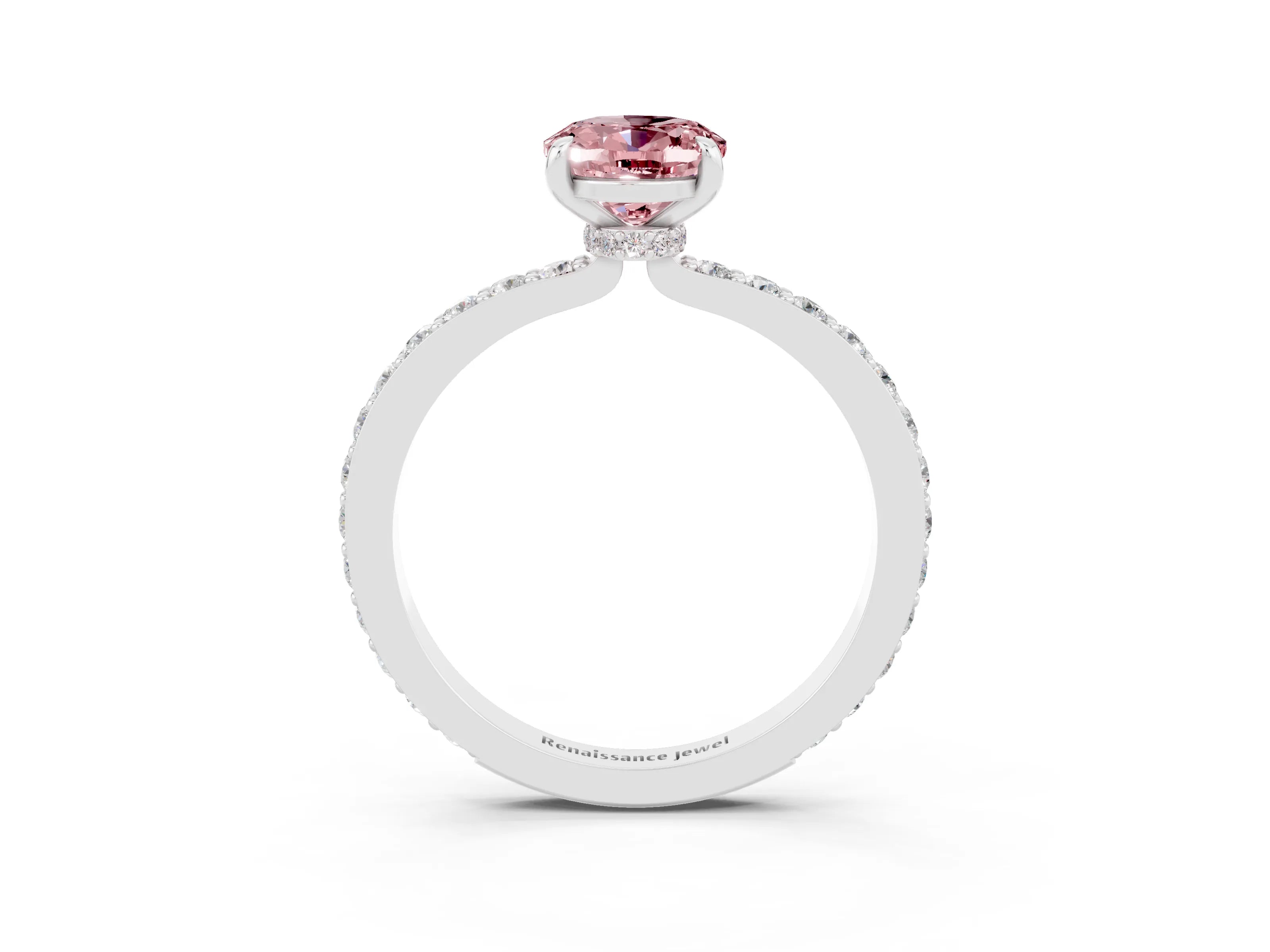 White gold Oval Cut Morganite Solitaire Engagement Ring with Pavé Band and Four-Prong Setting_3
