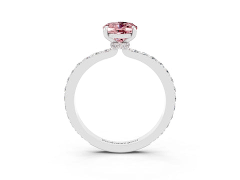 White gold Oval Cut Morganite Solitaire Engagement Ring with Pavé Band and Four-Prong Setting_3