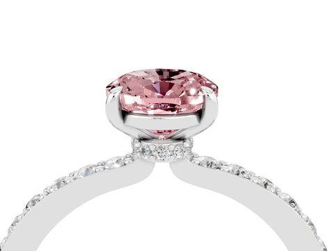 White gold Oval Cut Morganite Solitaire Engagement Ring with Pavé Band and Four-Prong Setting_4
