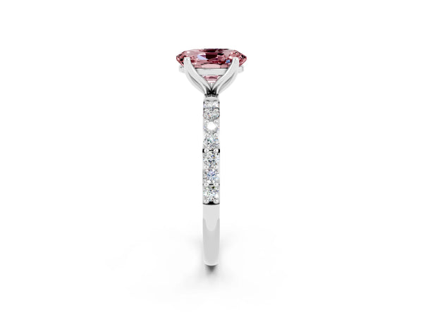 Silver Oval Cut Morganite Solitaire Engagement Ring with Round  Pavé Band and Prong Setting