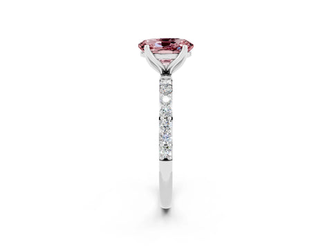 White gold Oval Cut Morganite Solitaire Engagement Ring with Pavé Band and Prong Setting_2