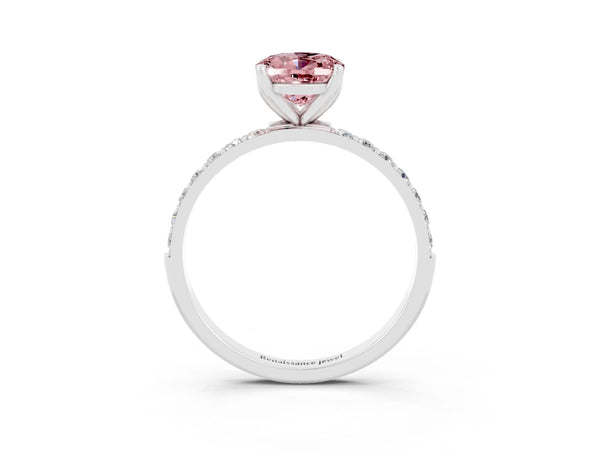Platinum Oval Cut Morganite Solitaire Engagement Ring with Round  Pavé Band and Prong Setting