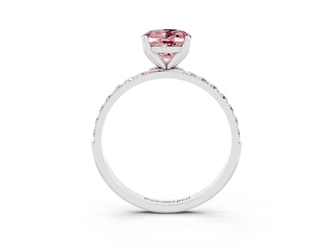 White gold Oval Cut Morganite Solitaire Engagement Ring with Pavé Band and Prong Setting_3