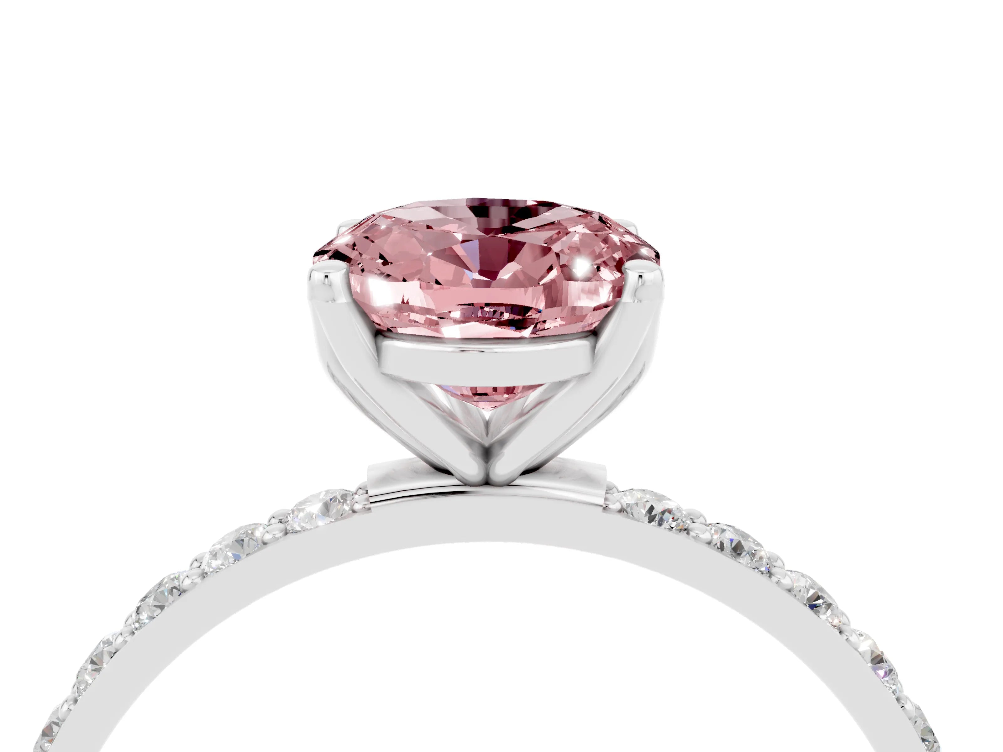White gold Oval Cut Morganite Solitaire Engagement Ring with Pavé Band and Prong Setting_4
