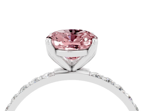 White gold Oval Cut Morganite Solitaire Engagement Ring with Pavé Band and Prong Setting_4