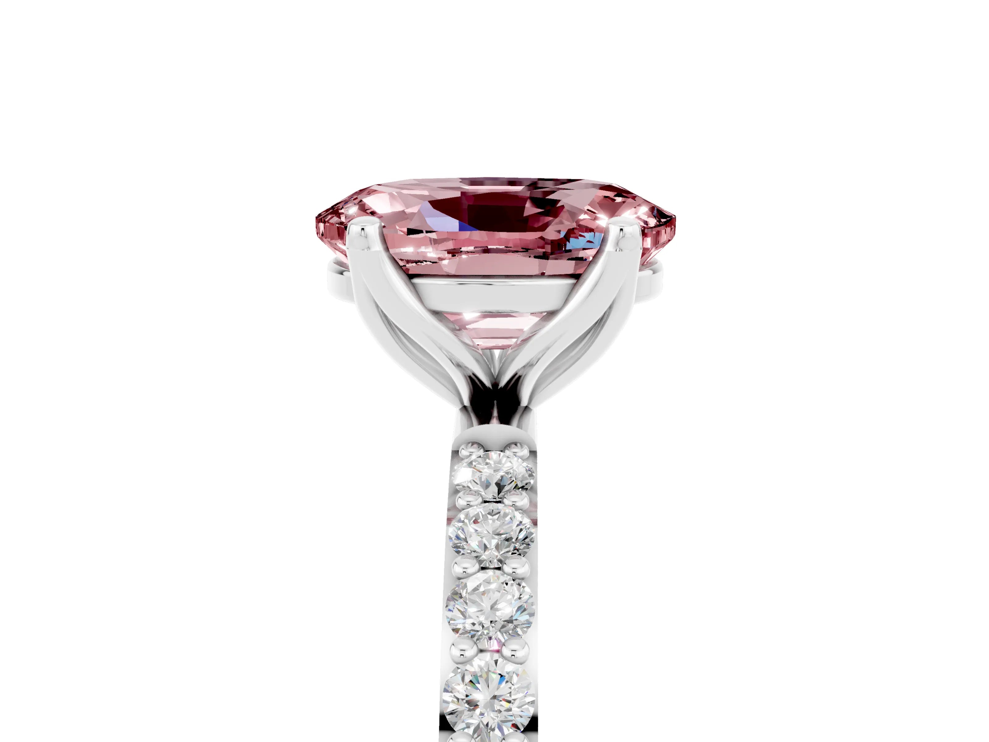 White gold Oval Cut Morganite Solitaire Engagement Ring with Pavé Band and Prong Setting_5