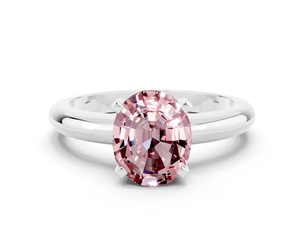 Platinum Oval Cut Morganite Solitaire Engagement Ring with Round Band and Four-Prong Setting