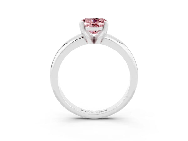 Platinum Oval Cut Morganite Solitaire Engagement Ring with Round Band and Four-Prong Setting