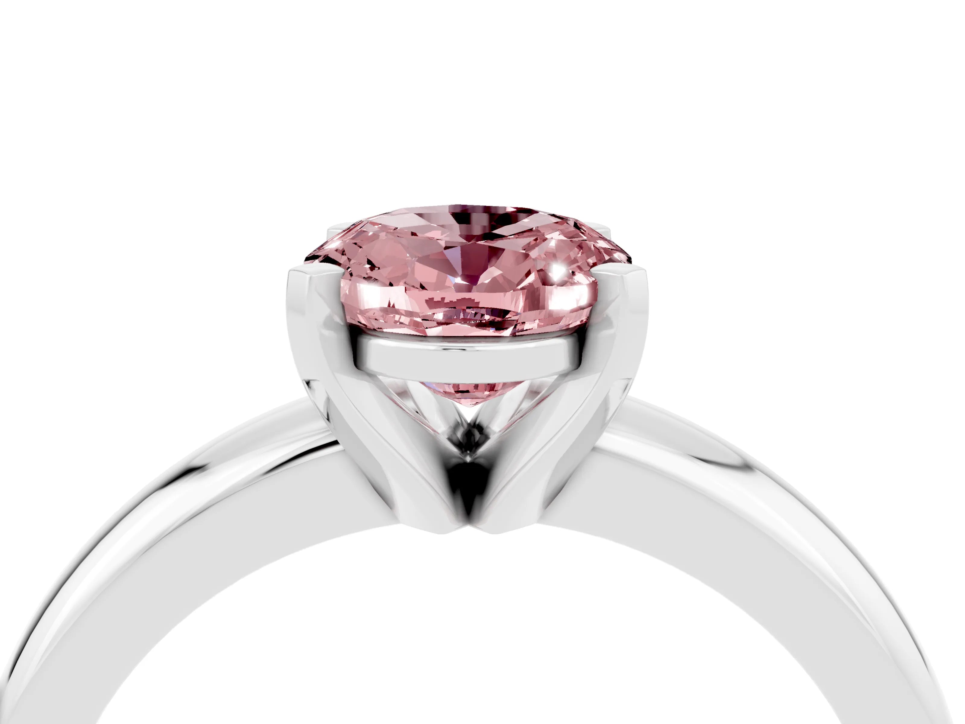 White gold Oval Cut Morganite Solitaire Engagement Ring with Round Band and Four-Prong Setting_4
