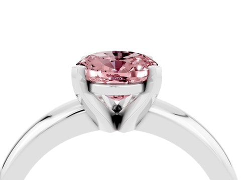 White gold Oval Cut Morganite Solitaire Engagement Ring with Round Band and Four-Prong Setting_4