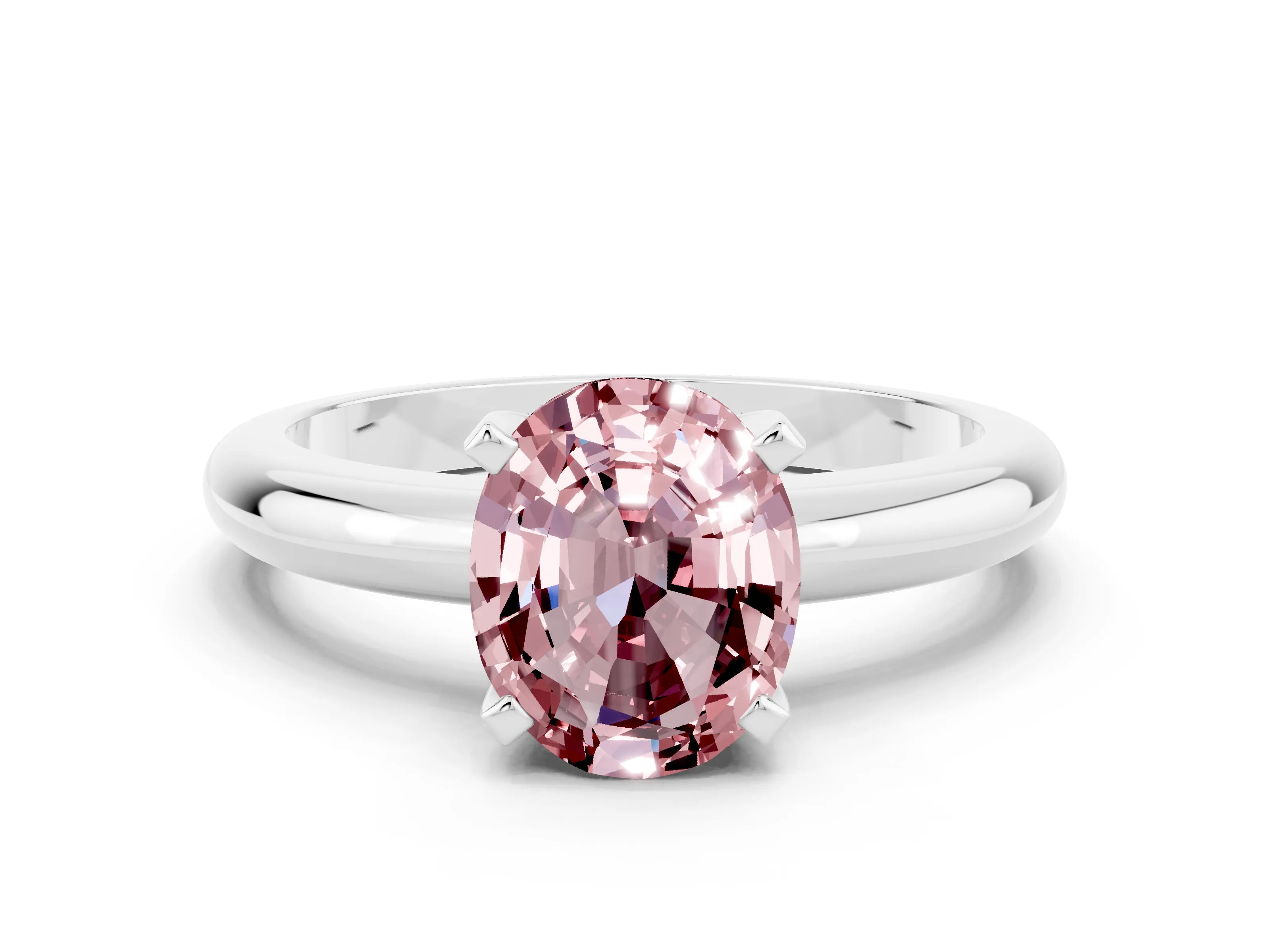 White gold Oval Cut Morganite Solitaire Engagement Ring with Round Band and Four-Prong Setting