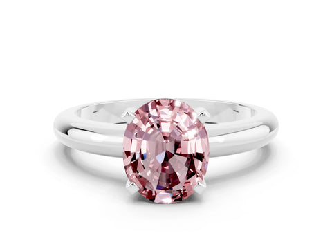 White gold Oval Cut Morganite Solitaire Engagement Ring with Round Band and Four-Prong Setting
