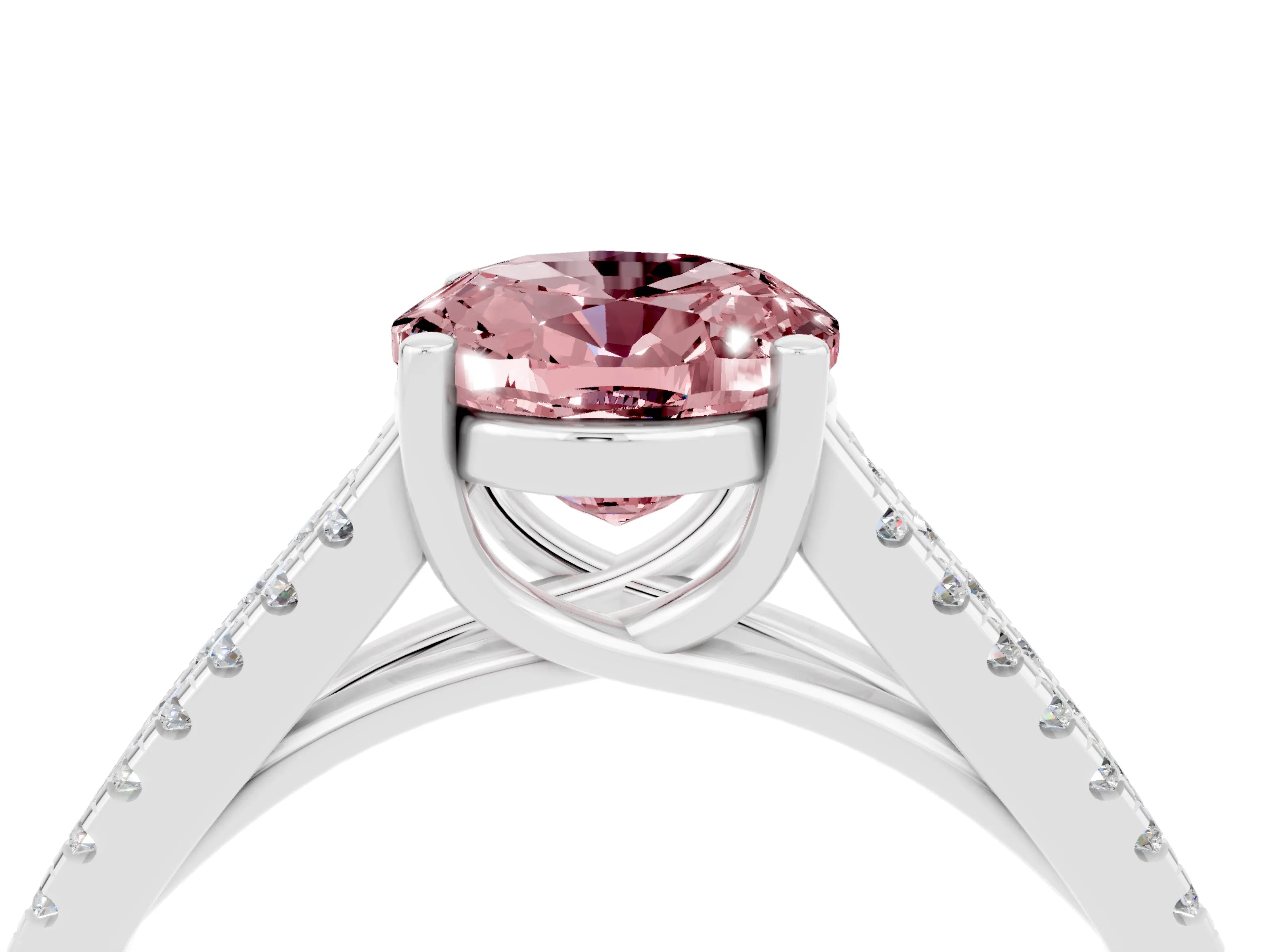 White gold Oval Cut Morganite Solitaire Engagement Ring with Split Shank Pavé Band_4