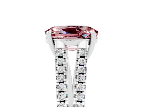 White gold Oval Cut Morganite Solitaire Engagement Ring with Split Shank Pavé Band_5
