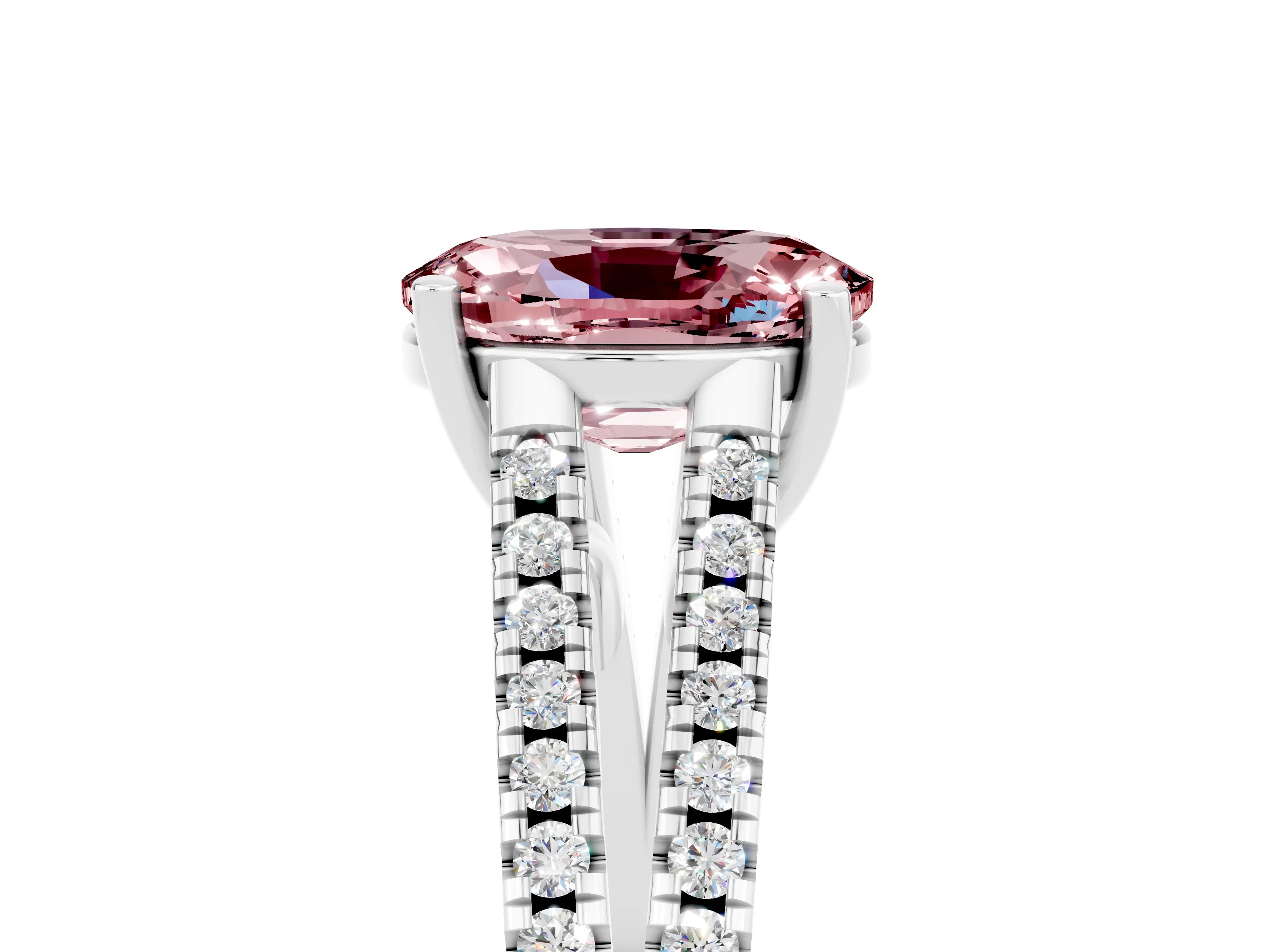 White gold Oval Cut Morganite Solitaire Engagement Ring with Split Shank Pavé Band_5