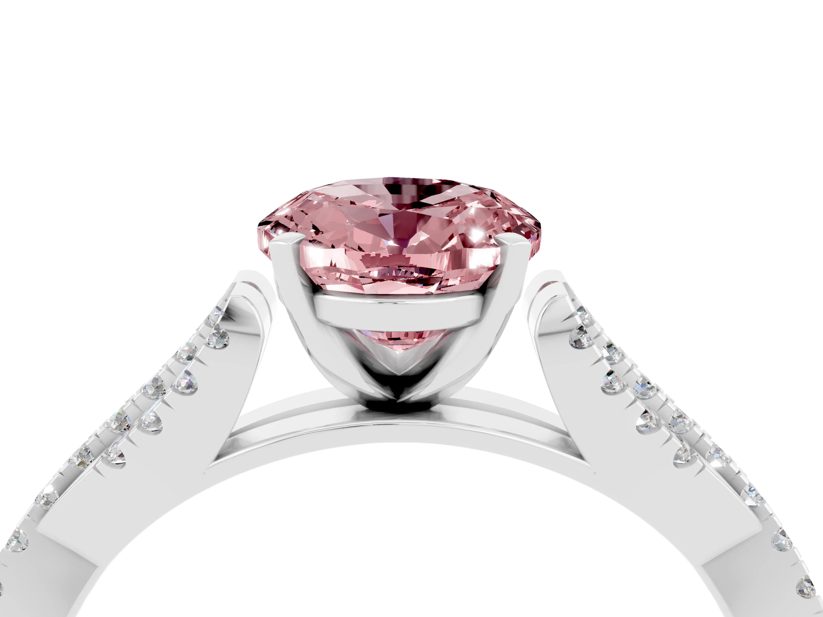 White gold Oval Cut Morganite Solitaire Engagement Ring with Twisted Pavé Band and Four-Prong Setting_4