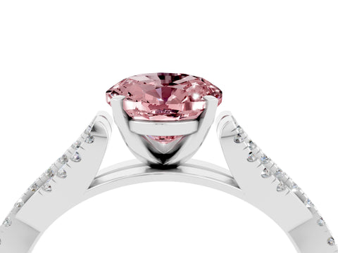 White gold Oval Cut Morganite Solitaire Engagement Ring with Twisted Pavé Band and Four-Prong Setting_4