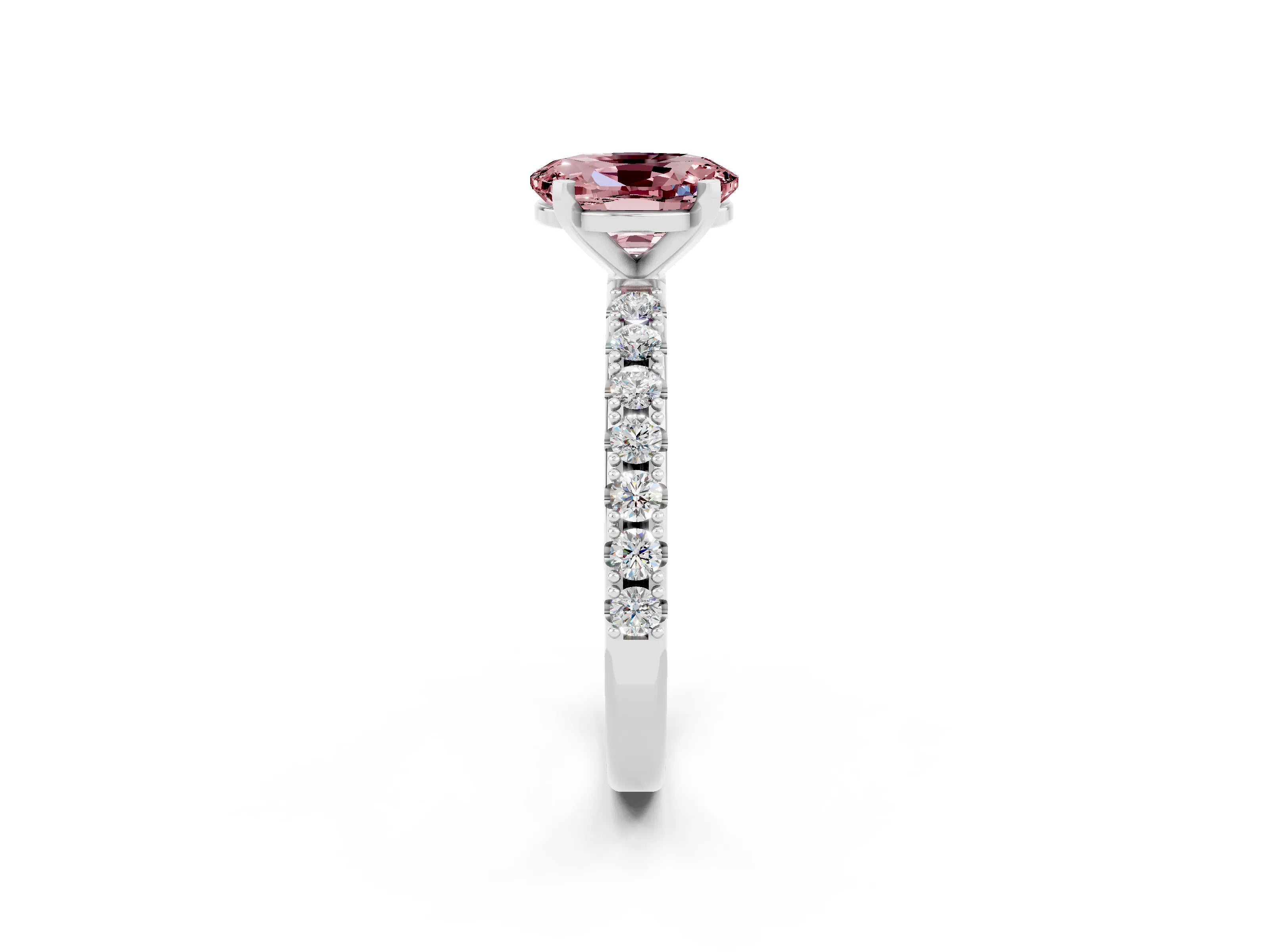White gold Oval Cut Morganite Solitaire Pavé Band with Four-Prong Setting_2