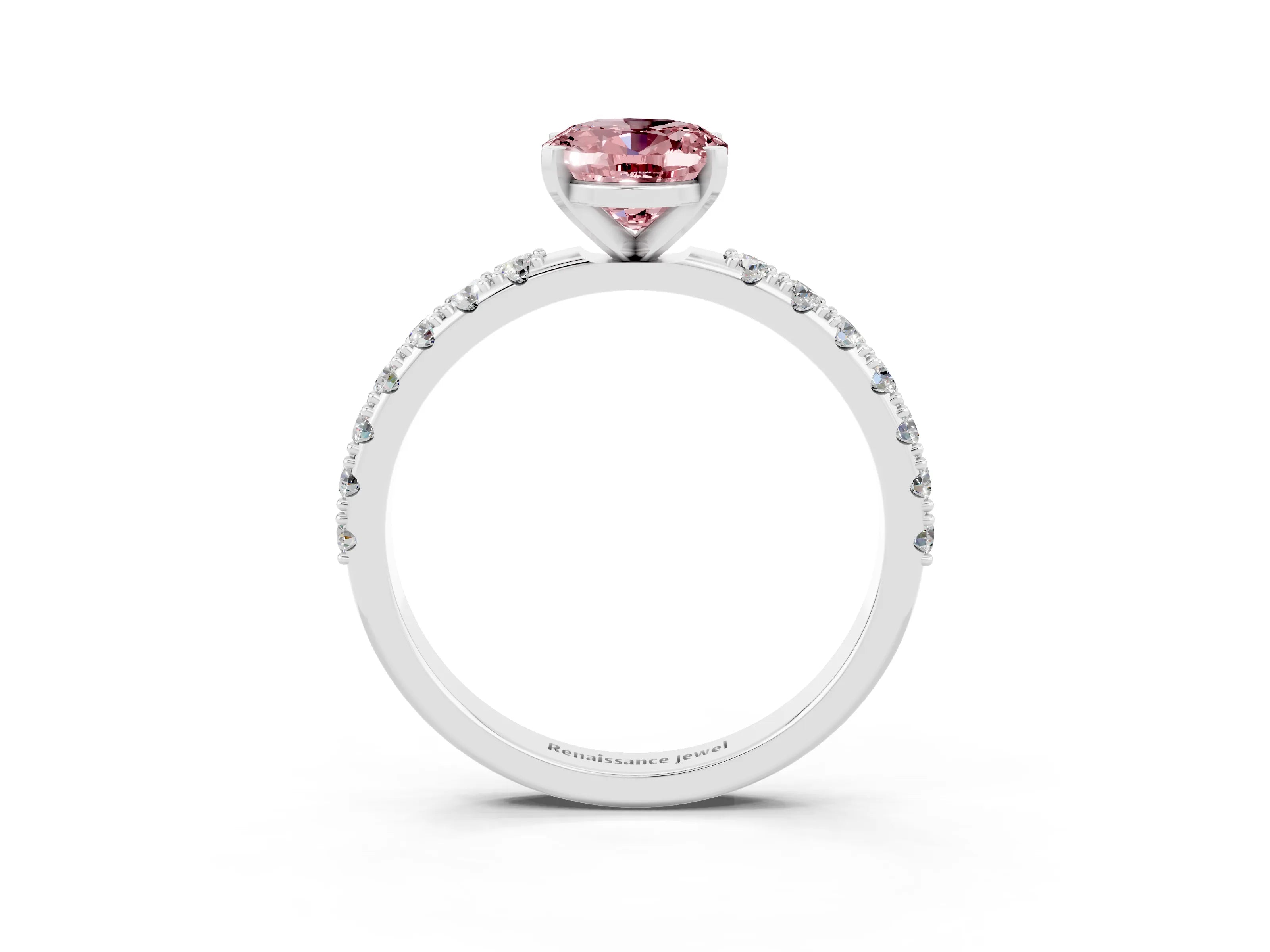 White gold Oval Cut Morganite Solitaire Pavé Band with Four-Prong Setting_3