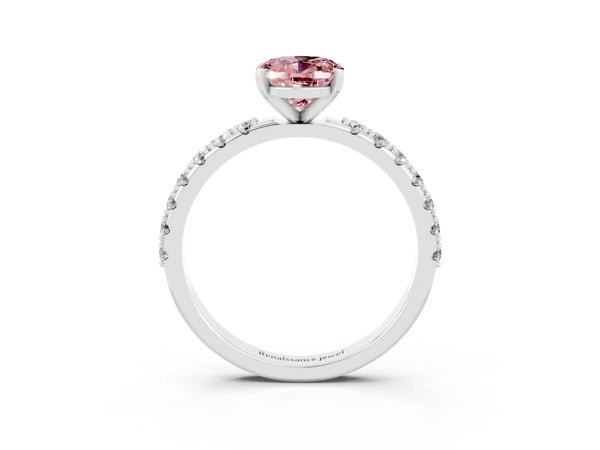 Platinum Oval Cut Morganite Solitaire Pavé Band with Four-Prong Setting