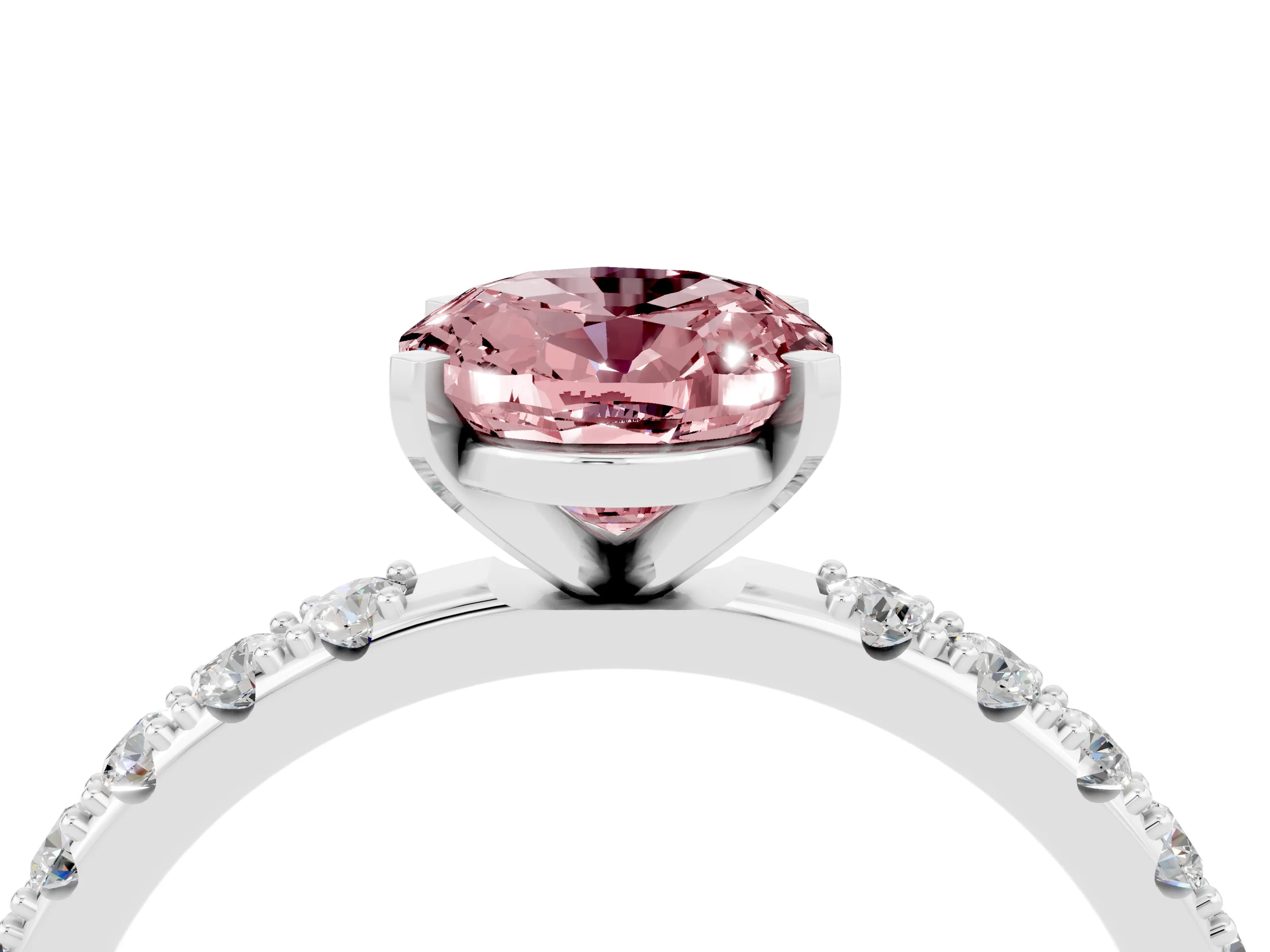 White gold Oval Cut Morganite Solitaire Pavé Band with Four-Prong Setting_4