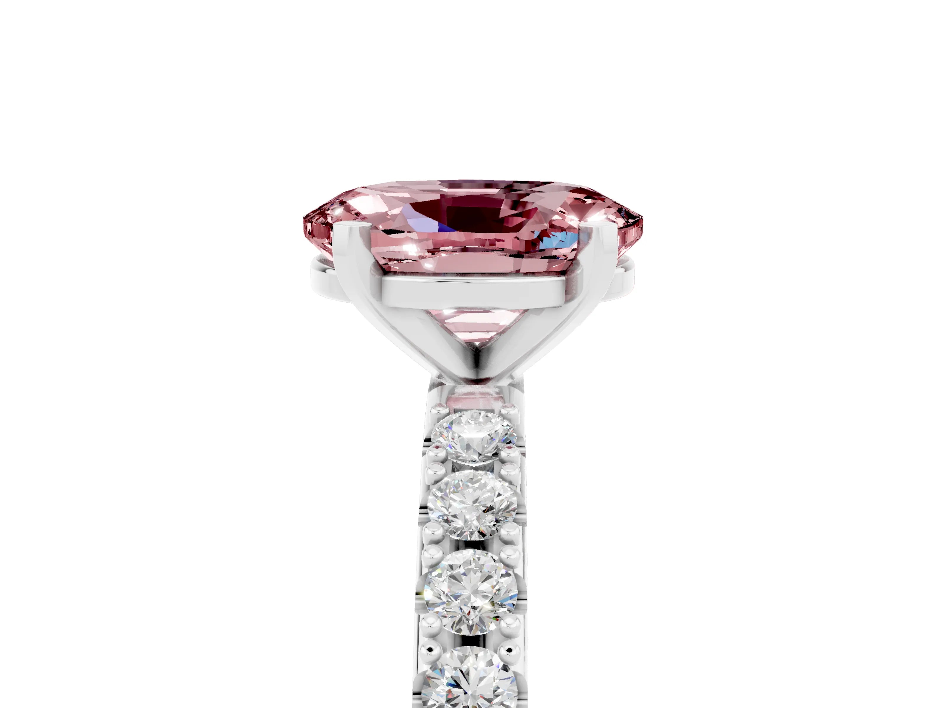 White gold Oval Cut Morganite Solitaire Pavé Band with Four-Prong Setting_5