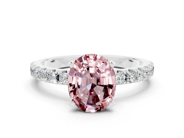 White gold Oval Cut Morganite Solitaire Pavé Band with Four-Prong Setting