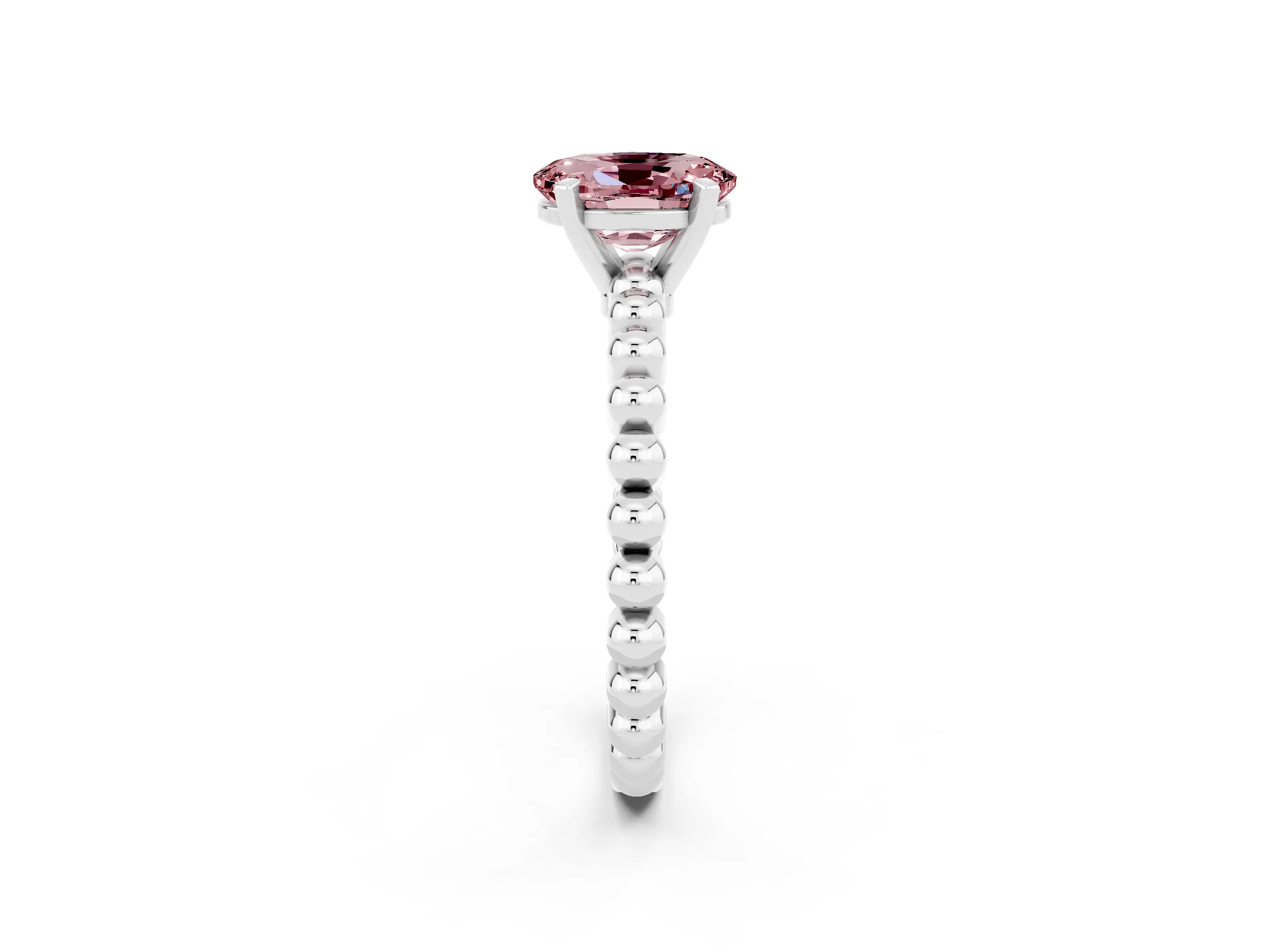 White gold Oval Cut Morganite Solitaire Ring with Beaded Band and Prong Setting_14