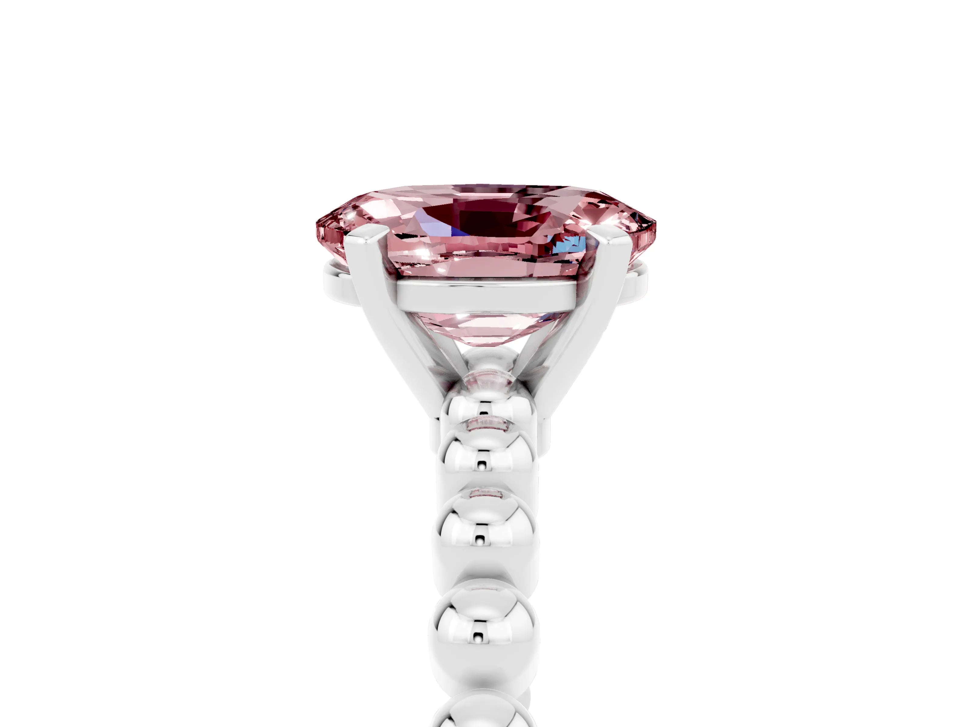 White gold Oval Cut Morganite Solitaire Ring with Beaded Band and Prong Setting_5