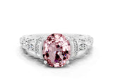 White gold Oval Cut Morganite Solitaire Ring with Filigree Band and Four-Prong Setting_24